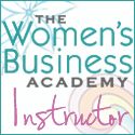 the women's business academy instructor book is shown in blue and green colors with pink lettering