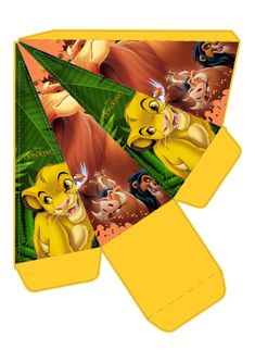 the lion king paper toy box is open and has an image of simp and nala on it