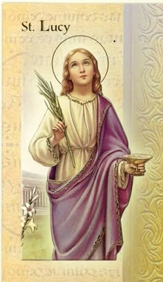 an image of the saint lucia holding flowers