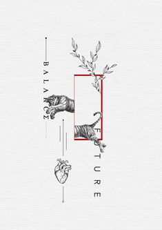 a drawing of a tiger in the middle of a frame with leaves and branches on it