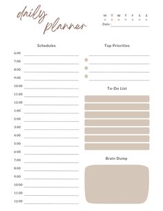 a daily planner with the words daily planner written in brown and green ink on it