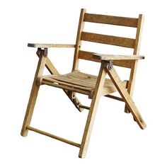 a wooden folding chair on a white background