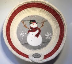 a white and red bowl with a snowman on it