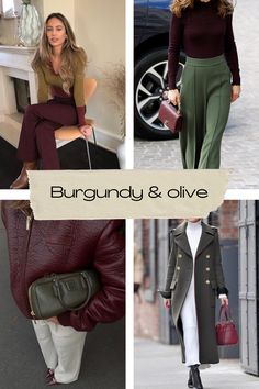 Dallas fashion blogger shares how to style burgundy for all and winter—burgundy and olive outfit inspiration Olive Green Autumn Outfit, Burgundy Accent Outfit, Olive And Burgundy Outfit, Burgundy And Olive Green Outfits, Wine Color Outfits, Green And Maroon Outfit, Green And Burgundy Outfit, Burgundy Outfit Ideas Color Combos, Maroon Outfit Ideas