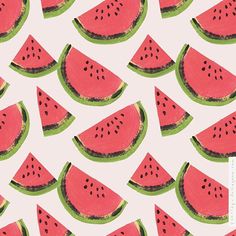 watermelon slices are arranged on a pink background