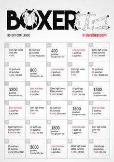 the boxer workout plan is shown in black and white, with red lettering on it