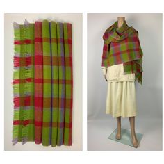 "Very colourful big scarf. It is hand loomed. It is in bright green, pink and purple. It has fringes on both ends. This scarf is Vintage from the 1960's. I think this is such a great item for the colder season. As it is very big. You can wrap it around your head, neck or/ and shoulders. I think it can also be used during the chilly summer evening.  Or maybe even at home on a cozy Sunday while drinking hot chocolate and watching your favourite movie.  *The white sweater on the photos is also avai Drinking Hot Chocolate, Cozy Sunday, Shawl Winter, Favourite Movie, Big Scarf, Fringe Shawl, Shoulder Wrap, Wool Shawl, Woven Blanket