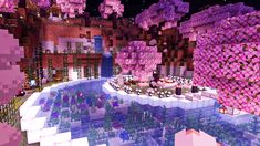 Minecraft Moon Lake Minecraft Firework Recipe, Floating Minecraft Base, Minecraft Swan Boat, Minecraft Twilight Forest Portal Ideas, Cool Minecraft Worlds, Mc Waterfall, Fairy Minecraft World, Minecraft Pretty Builds, Moon Lake Minecraft