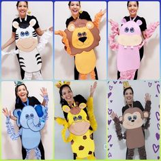 four different pictures of people in animal costumes