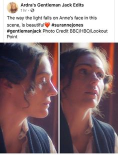 two photos of a woman's face with the caption aria's gentleman jack edits