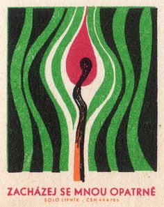 a stamp with an image of a person standing in front of a green and red swirl