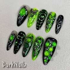 Custom Green Press on Nails, Y2K Trending Butterfly Summer Dark Press on Nails - Etsy UK Maximalist Nails, Black Fake Nails, Green Press On Nails, Butterfly Press On Nails, Nails Gothic, Nails Goth, Cross Nails, Nails Y2k, Gothic Nails