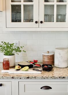 the kitchen counter is clean and ready to be used for making soup or salads