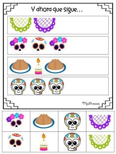 a printable activity sheet for the day of the dead with skulls and flowers on it