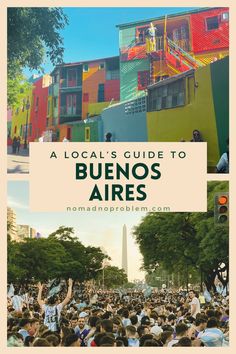 the cover of a local's guide to buenoos aries, with images of buildings and people