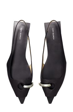 A hardware-detailed toe ring pierces the vamp of a slingback leather flat fashioned with an open square toe for statement-making appeal. Leather upper, lining and sole Imported Flat Slingback Shoes Outfit, Fashion Shoes Sandals, Shoe Inspo, Toe Ring, Slingbacks, Pointed Toe Flats, Shoe Obsession, Leather Flats, Shoe Game