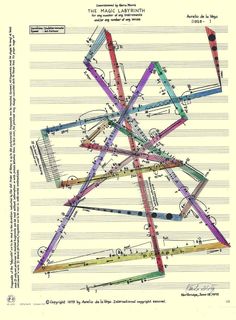 a sheet music diagram with many different colored lines