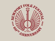 the logo for newport folk festival, which features an image of a guitar and wings