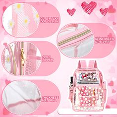 ✨ 3 Pieces Clear Backpack Stadium Approved Backpack for Girls Clear Stadium Backpack Set Clear Tote Backpack for Women, 16.9 x 12 x 6.5 Inch (Heart Style) — 🛍️ The Retail Market