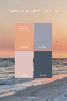 the color scheme for an ocean scene is shown in shades of gray, orange and pink