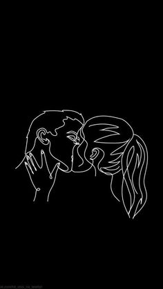 a black and white drawing of two people kissing each other on a dark background with the words love written below it