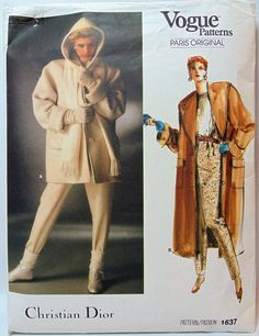 VOGUE PARIS PATTERN 1637 Hooded Coat and Stirrup Pants CHRISTIAN DIOR Size 10 #VoguePatterns #HoodedCoatsStirrupPants 80s Vogue, 80s Vintage Fashion, 1980s Vogue, Dior Pattern, Children's Doll, Dior Coat, Coat And Pants, Paris Patterns