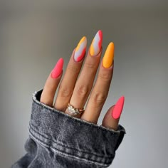 Neon Nails 2024, Nail 2024, Swirl Nails, Neon Nail Designs, Bright Summer Nails, Colorful Nails, Nail Art Designs Summer, July Nails