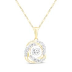 Symbolize your unending love with this diamond knot necklace from the Unstoppable Love collection. 10K yellow gold and white rhodiumThe elegant knot pendant shimmers with round-cut diamondsInside, a larger round diamond continuously moves and sparkles from every angle, just like your loveTotal diamond weight is 1/5 carat19-inch curb chain with trigger clasp Diamond Knot Necklace, Unending Love, Diamond Knot, Knot Necklace, Accessories Jewelry Necklace, Curb Chain, Round Diamond, Round Cut