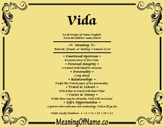 an old style vida poster with the words, meaning and description in black on yellow