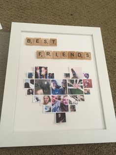 a white framed photo with the words best friends spelled in scrabble