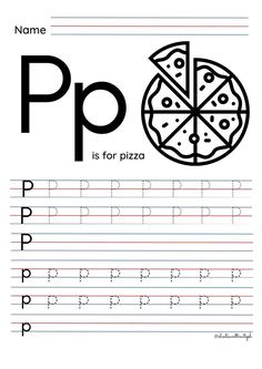 the letter p is for pizza worksheet with an uppercase and lowercase