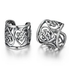 PRICES MAY VARY. INTERLACING CELTIC DESIGN - Fusing traditional Celtic art with contemporary design, these Celtic cuff earrings have been artfully hand-crafted from shining oxidized 925 sterling silver and showcase an intricate Celtic Knot design that wraps comfortably around the outer ear MEANINGFUL & ELEGANT - This distinguished celtic ear cuff, with its intricate knotwork design, is both timeless-and romantic. Steeped in tradition, the Celtic Knot design features complete loops that have no s Silver Ear Cuffs, Silver Ear Cuff Earrings, Celtic Heart Knot, Outer Ear, Oxidized Silver Earrings, Ear Cuff Earrings, Heart Knot, Piercing Cartilage, Celtic Knot Designs