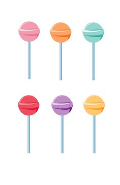 four different colored lollipops sitting next to each other on a white background