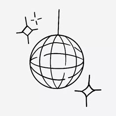 a drawing of the earth and stars on a white background, with one line drawn