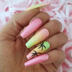 Vanessa Nails, Vacation Nail Art, Vacation Nails Beach, Tropical Vacation Nails, Beach Nail Designs, Beachy Nails, Tropical Nails, Tree Nails, Vacation Nails