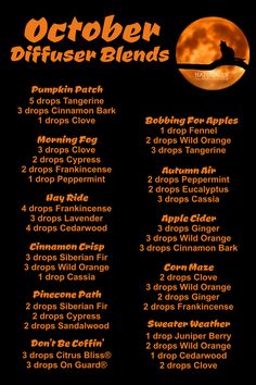 Halloween Diffuser Blends, Halloween Diffuser, Fall Essential Oils, Doterra Essential Oils Recipes, Young Living Essential Oils Recipes, Essential Oils Guide, Essential Oils Herbs