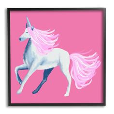 a painting of a white horse with pink manes on it's back legs