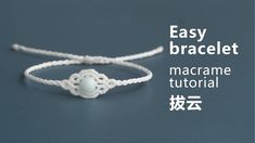 an easy bracelet made with macrame bead and white thread on a gray background