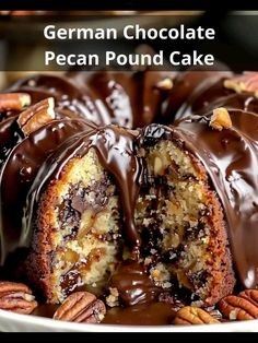 german chocolate pecan pound cake on a plate