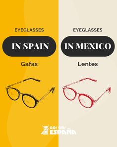 two glasses with the words eyeglasses in mexico and gafas