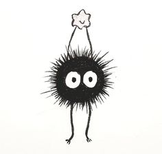 a black and white drawing of an animal with one eye open, holding a star above its head