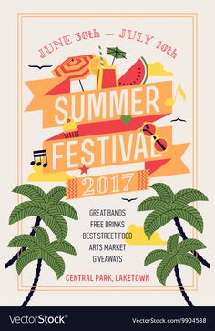 summer festival poster with palm trees