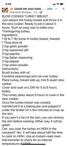 the thanksgiving turkey recipe is shown in this screenshot