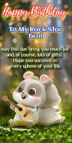 Bunny brother playing guitar for sister, Happy Birthday brother. Little Brother Birthday Quotes, Hbd Brother, Birthday Wishes For Little Brother, Funny Brother Birthday, For Brother Birthday Wishes, Happy Birthday Brother Funny, Hbd Wishes, Birthday Message For Brother