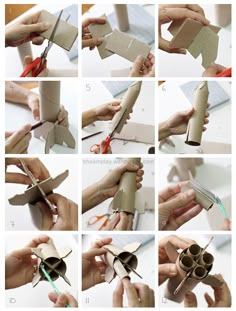 instructions to make an origami bird out of toilet paper and cardboard rolls with scissors