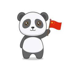 a panda bear holding a chinese flag