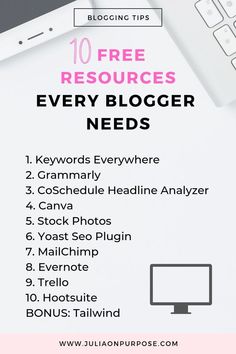 the top 10 free resources for bloggers to use on their blog or website, with text overlay