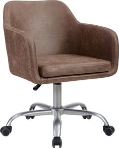 a brown office chair with wheels and casteors