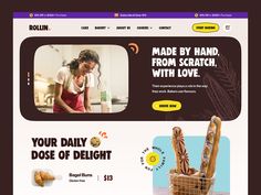 the website for bread company is displayed on a computer screen, with an image of a woman holding a loaf of bread