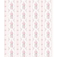 a pink and white wallpaper with roses on it